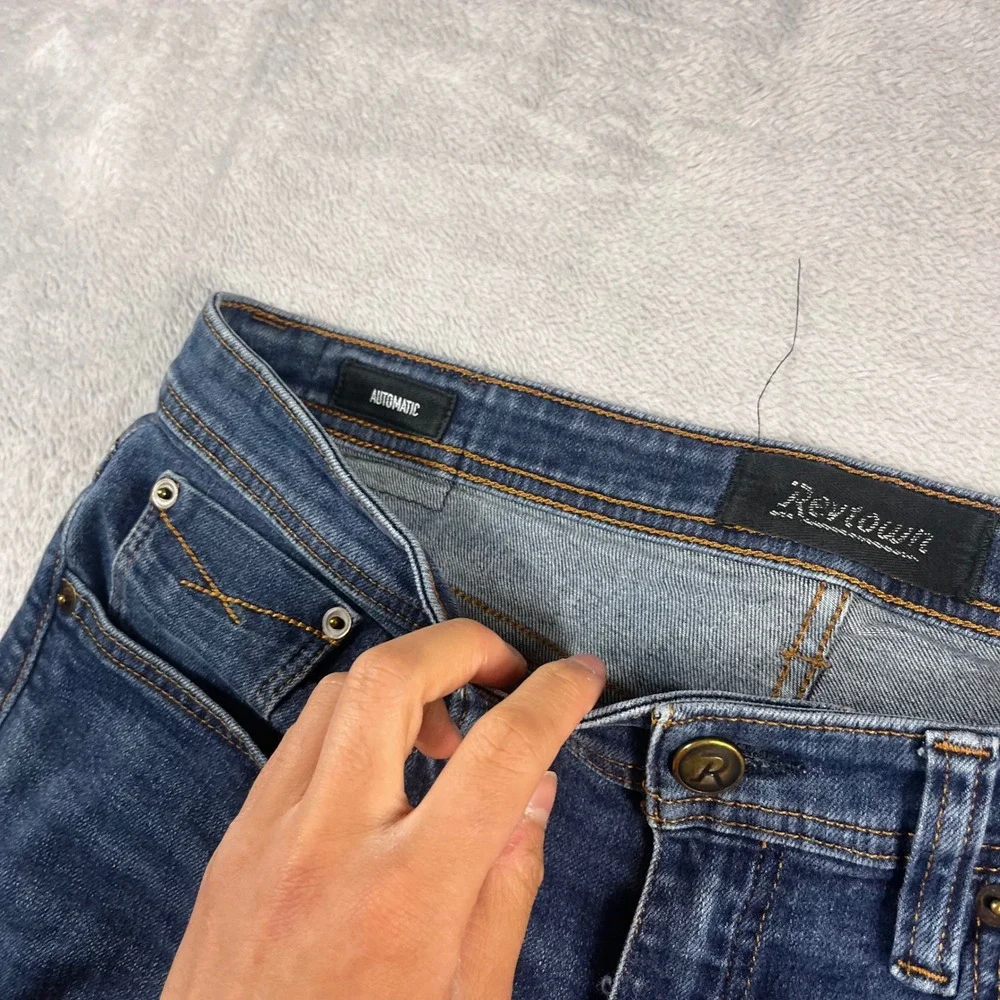 Revtown Automatic Mens Jeans 34x30 Blue Dark Wash Stretch Denim Straight Leg